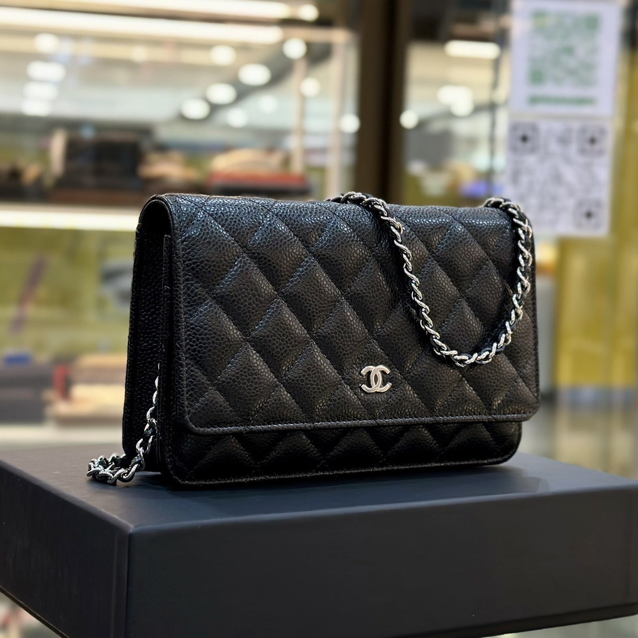 New CHANEL 2023 Wallet on Chain Caviar Leather Black WOC Bag SILVER HW  MICROCHIP