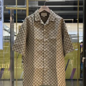 GUCCI Brown GG Supreme Print Linen Shirt