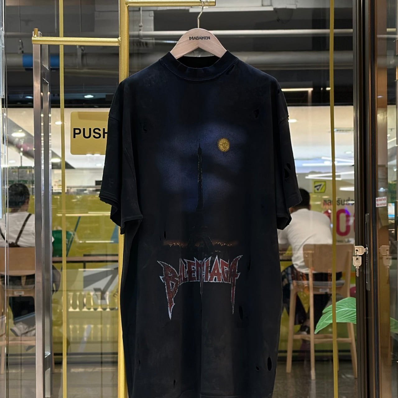 BALENCIAGA Eiffel Tower Distressed Logo Print T-Shirt (1)