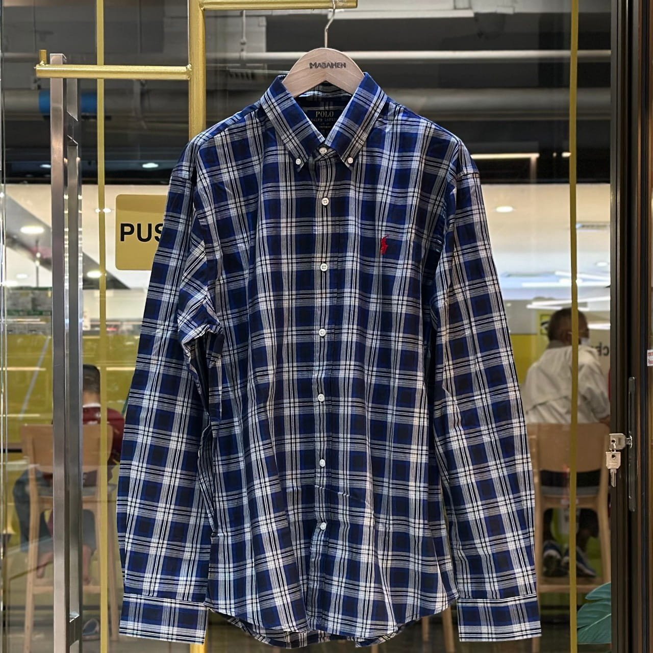 POLO RALPH LAUREN Small Pony Check Long-Sleeved Shirt Blue White