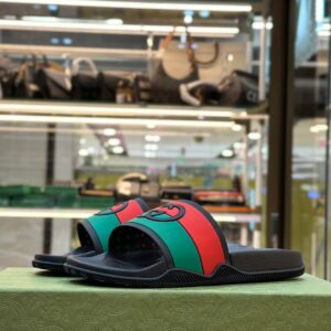 GUCCI Web Rubber Slide Sandals
