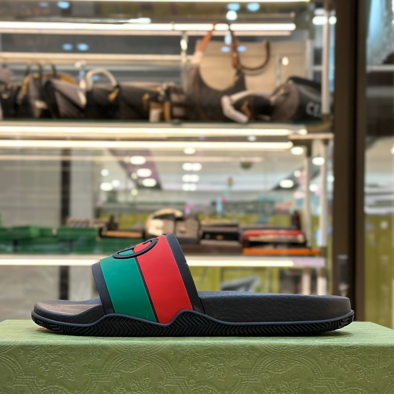 GUCCI Web Rubber Slide Sandals (2)