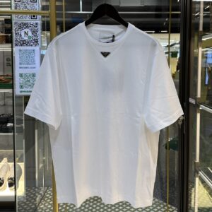PRADA Enameled Metal Triangle Logo Cotton T-Shirt