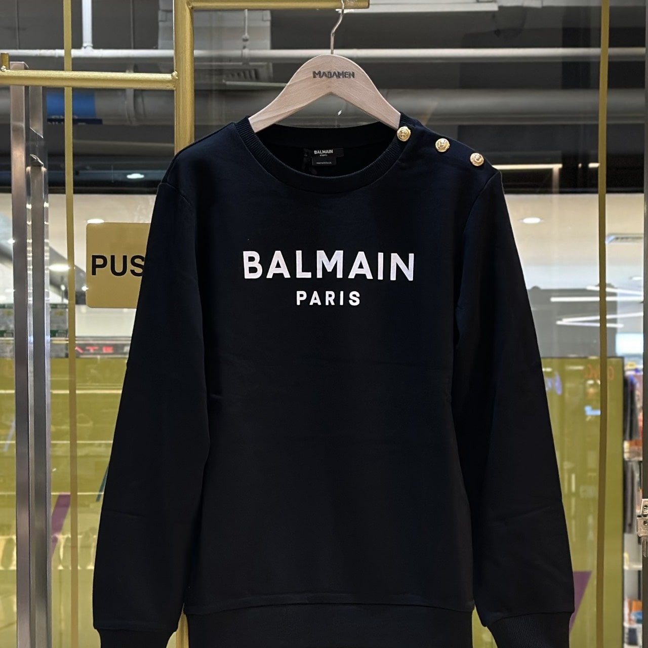 BALMAIN Gold Metal Buttons Women Sweatshirt Black