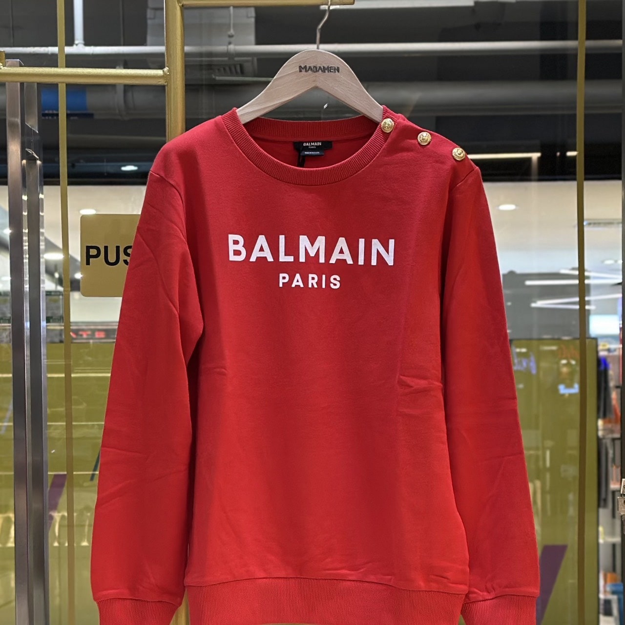 BALMAIN Gold Metal Buttons Women Sweatshirt Red