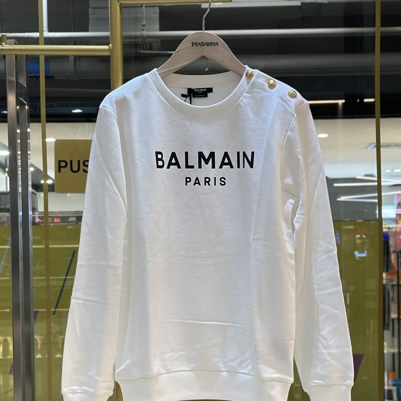 BALMAIN Gold Metal Buttons Women Sweatshirt White