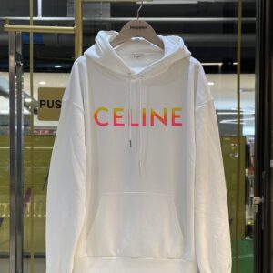 CELINE Gradient Logo Print Cotton Fleece Loose Hoodie