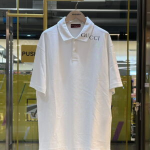 GUCCI Bleed Logo Print Cotton Piquet Polo Shirt