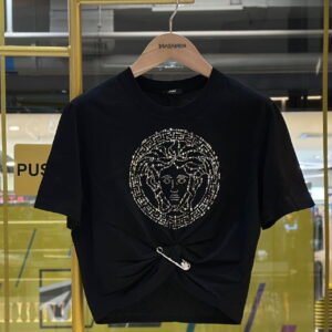 VERSACE Medusa Embroidered Safety Pin Cropped T-Shirt