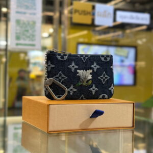 LOUIS VUITTON Monogram Flowers Denim Key Pouch XS
