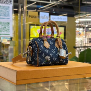 LOUIS VUITTON Monogram Flowers Denim Speedy Bandoulière 18 Bag