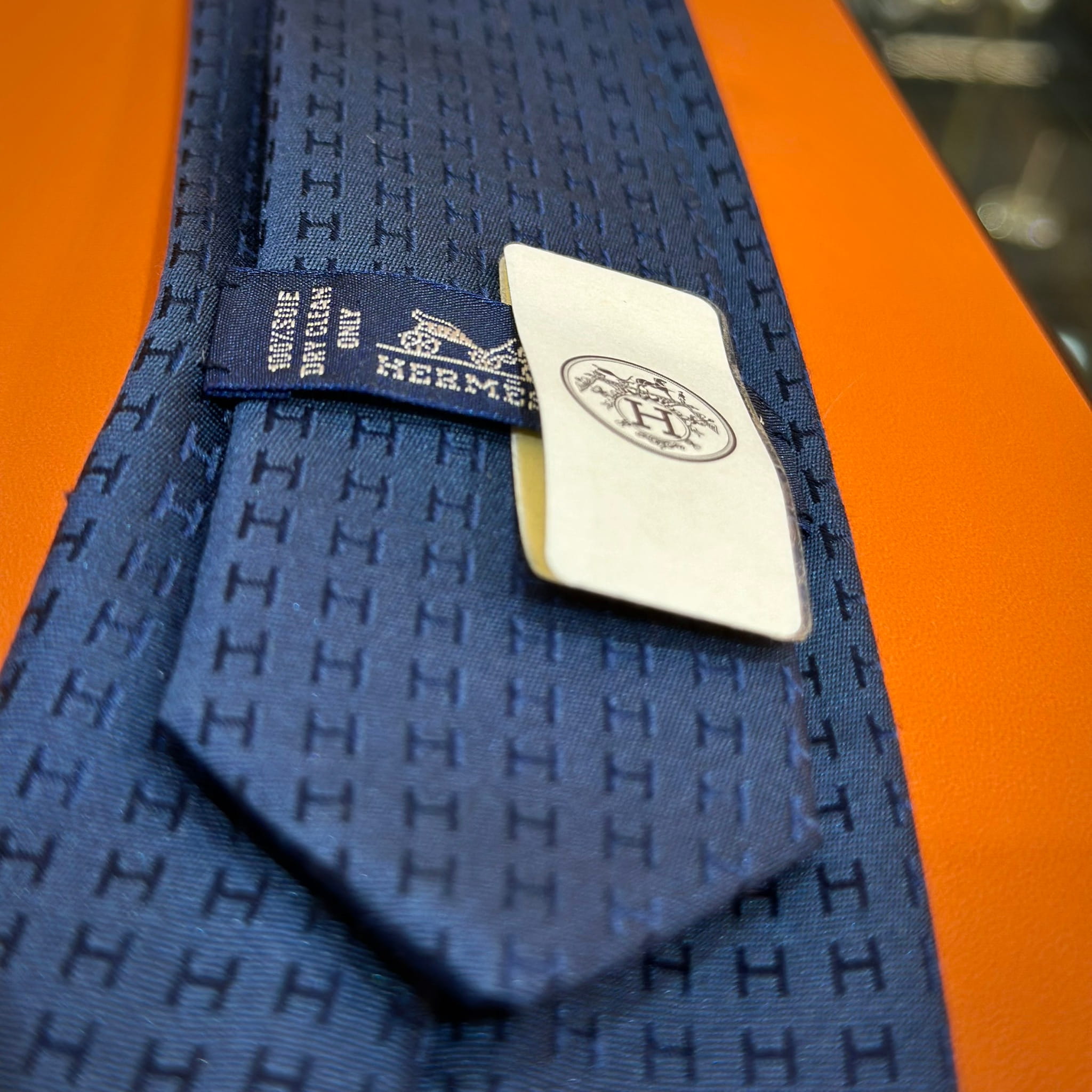 HERMES Faconnee H Tie Ocean Blue (2)