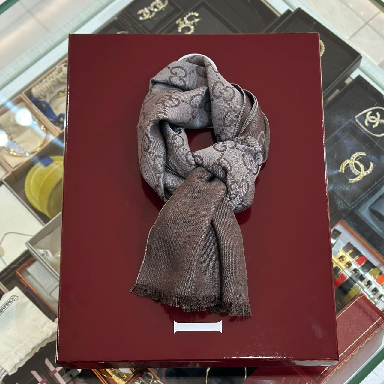 GUCCI GG Wool Silk Scarf Dark Grey (2)