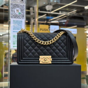 CHANEL Boy 10″ Black Caviar Shoulder Bag GHW