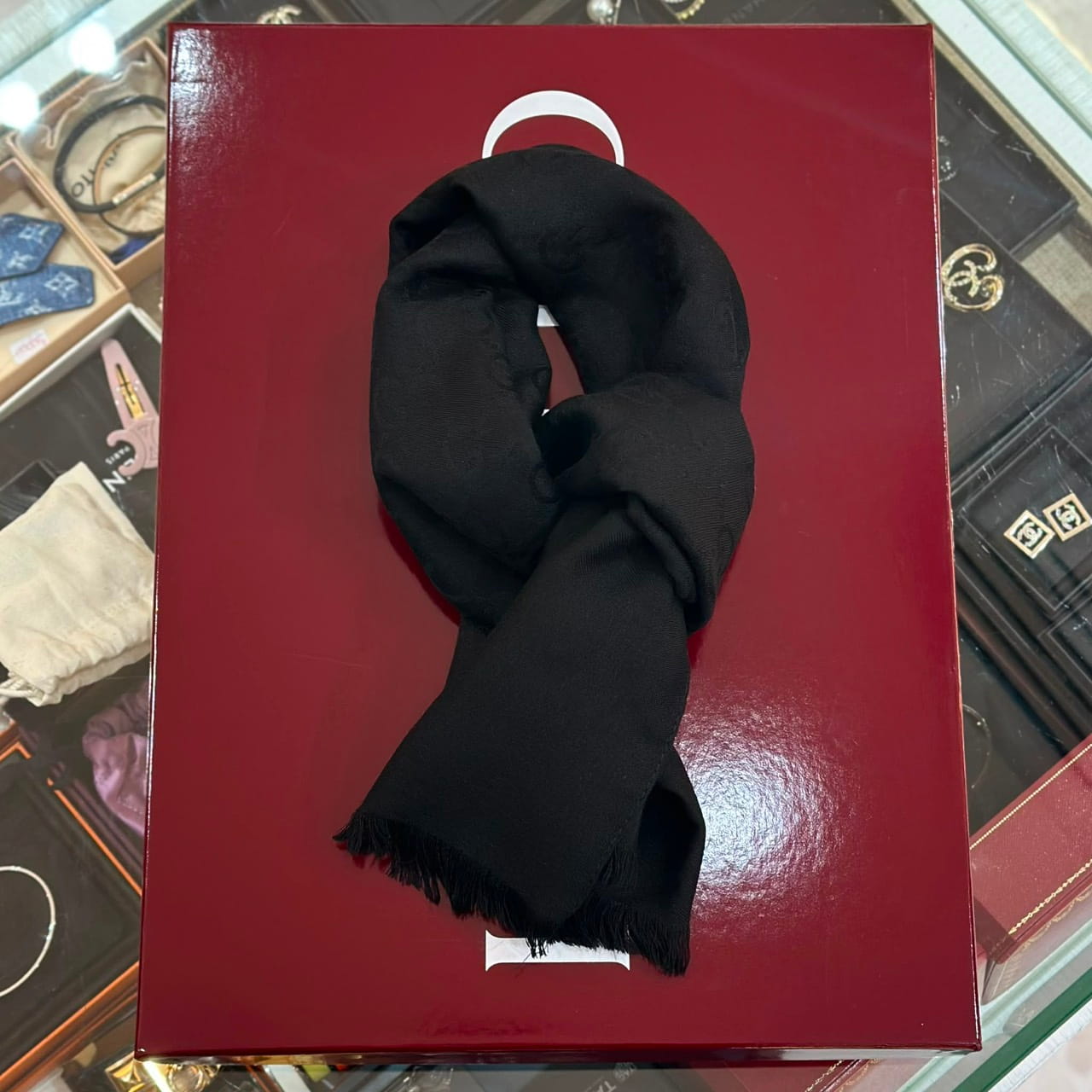 GUCCI GG Wool Silk Scarf Black (2)
