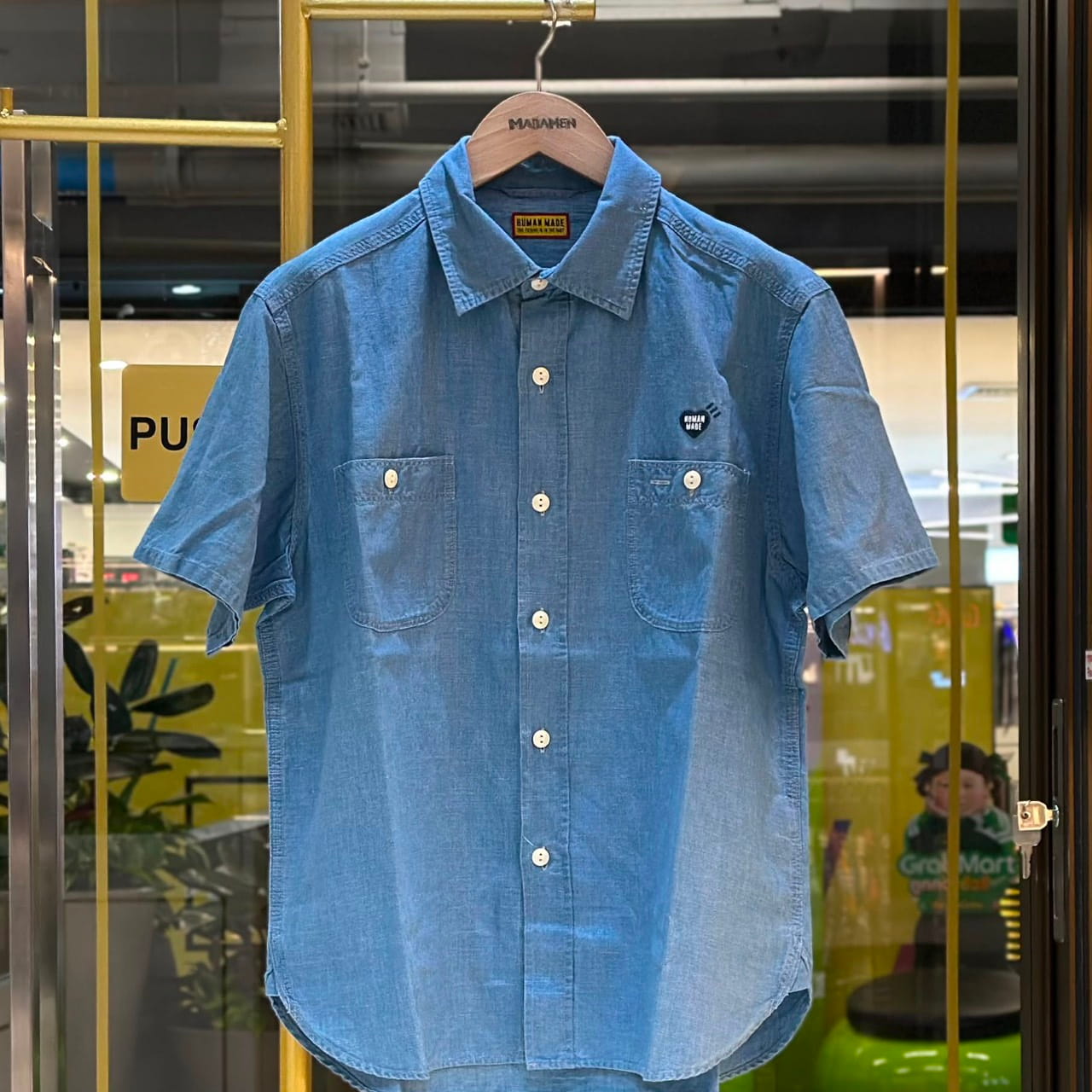 HUMAN MADE Chambray Short-Sleeved Shirt Blue (1)
