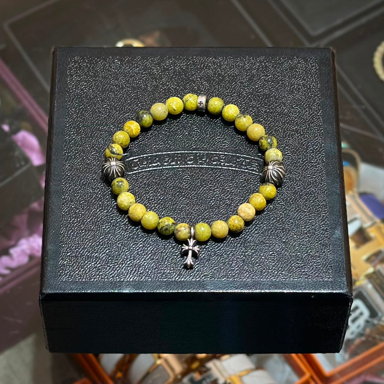 CHROME HEARTS Cross Pendant Stone Bead Bracelet Yellow (1)