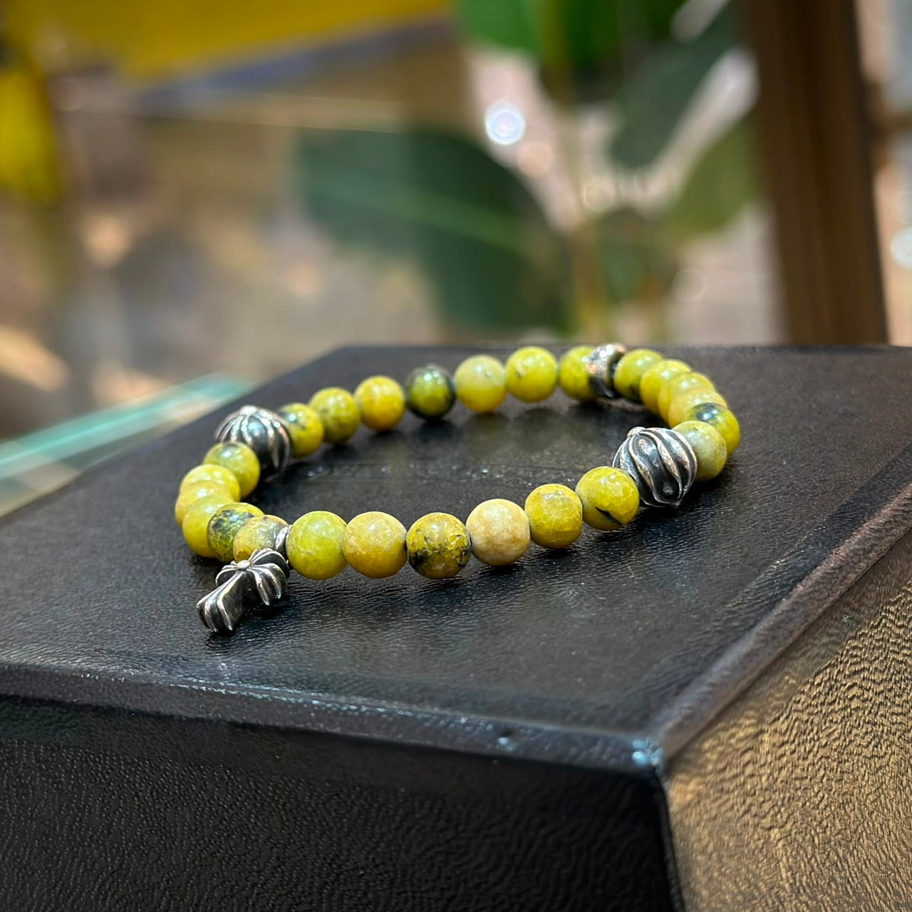 CHROME HEARTS Cross Pendant Stone Bead Bracelet Yellow (2)