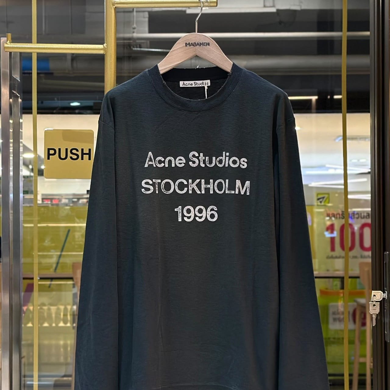 ACNE STUDIOS Sprayed 1996 Logo Long-Sleeved T-Shirt Faded Black