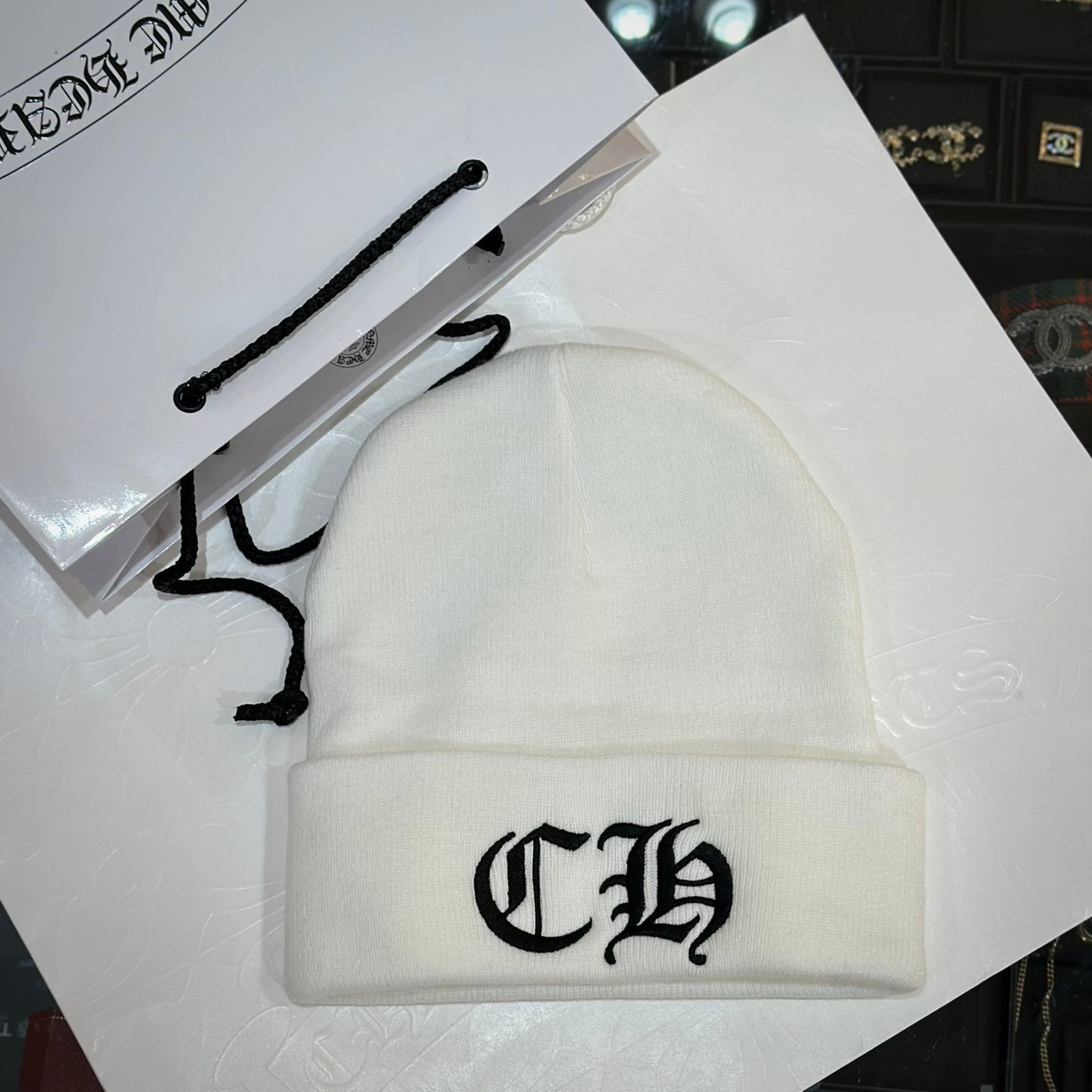 CHROME HEARTS CH Logo Beanie White (1)